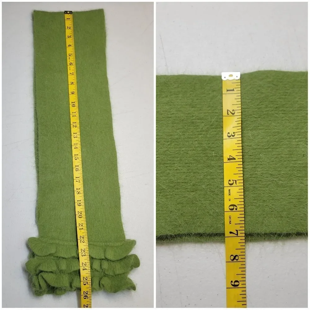 Angora Rabbit Fur Scarf in Spring Green with Ruffled Ends